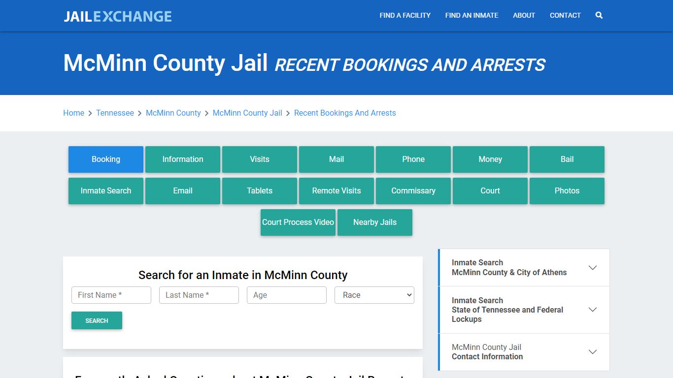 McMinn County Jail Recent Bookings And Arrests - Jail Exchange